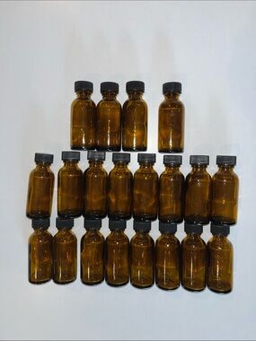 20 Amber Glass Vial Bottles with Black Screw Caps 1 oz Set of 20 - Beauty Crafts
